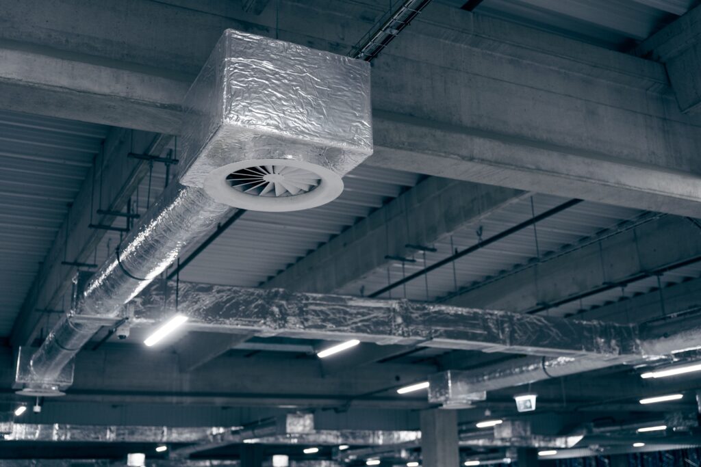 Ceiling Mounted Air Ventilation System in a Large Commercial Warehouse